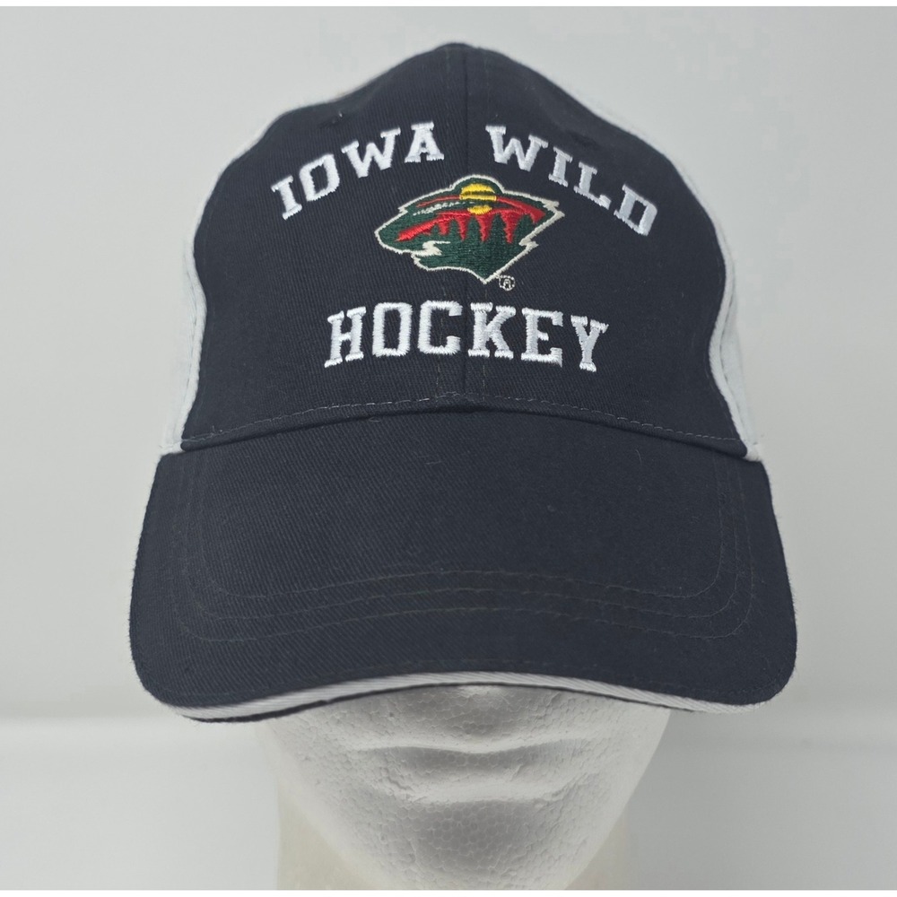 Iowa Wild Hockey Strapback Hat Navy Blue White AHL Adjustable Cap